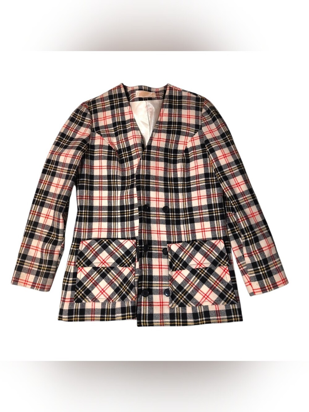Vintage 70s Pendleton Virgin Wool Collarless Plaid Blazer Jacket Academia Sz 12